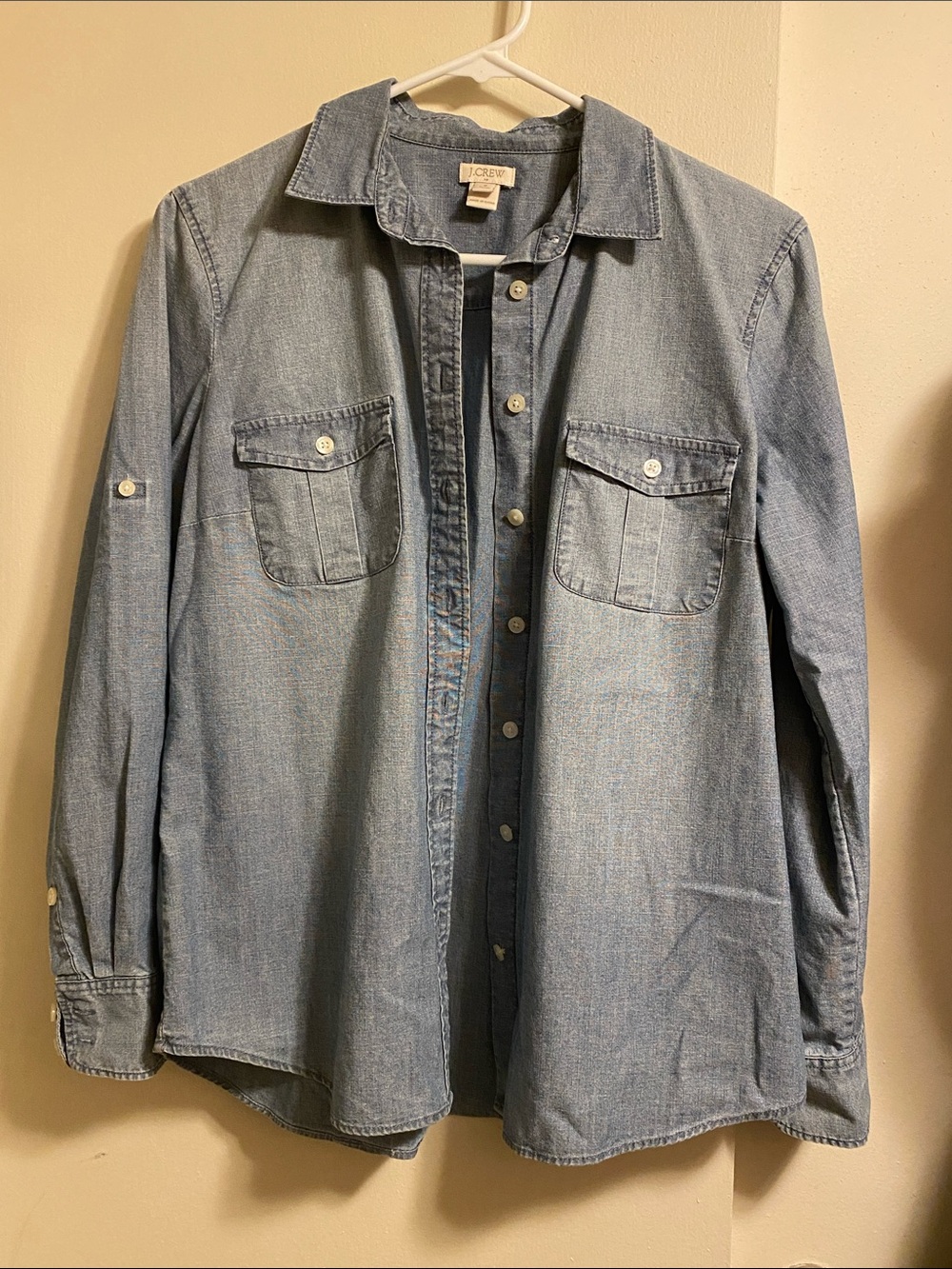 J. Crew Grey Blue Chambray Cotton Button-Up Shirt MP - Picture 10 of 13